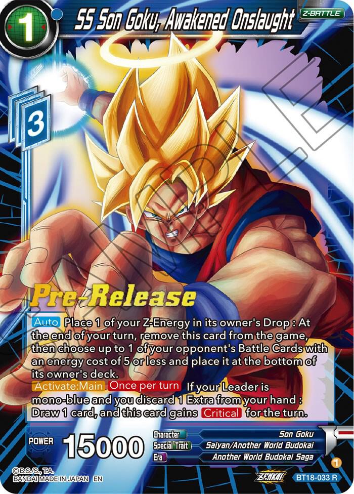 SS Son Goku Awakened Onslaught BT18-033 Dawn of the Z-Legends Pre-Release Cards Dragonball Super card