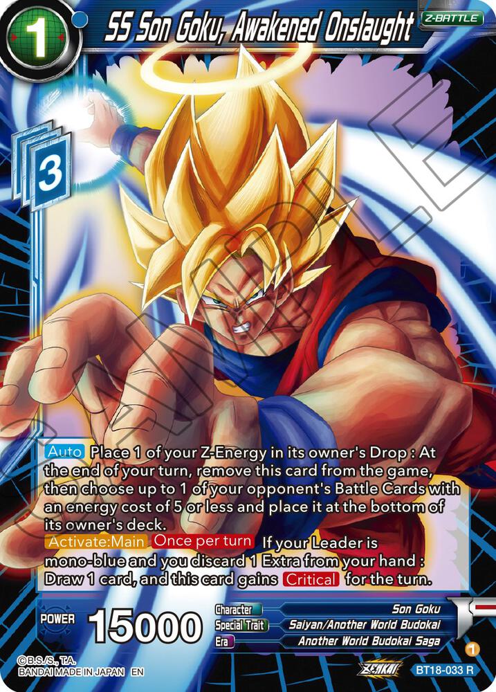 SS Son Goku Awakened Onslaught BT18-033 Dawn of the Z-Legends Dragonball Super card