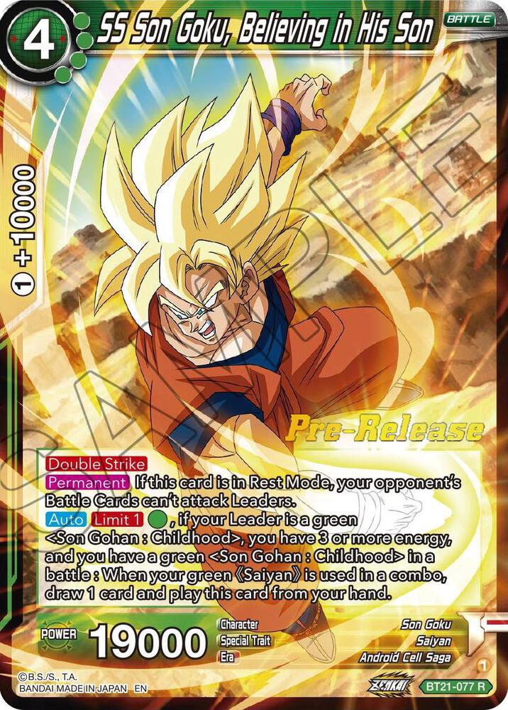 SS Son Goku Believing in His Son BT21-077 Wild Resurgence Pre-Release Cards Dragonball Super card