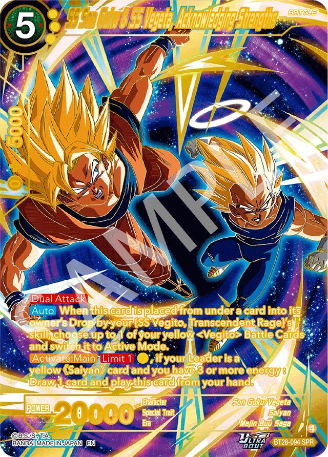 SS Son Goku and SS Vegeta Acknowledging Strengths SPR BT28-094 Prismatic Clash Dragonball Super card