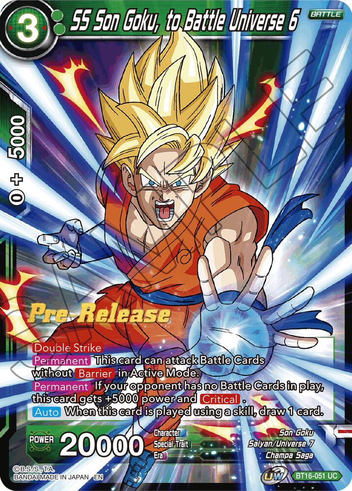 SS Son Goku to Battle Universe 6 BT16-051 Realm of the Gods Pre-Release Cards Dragonball Super card