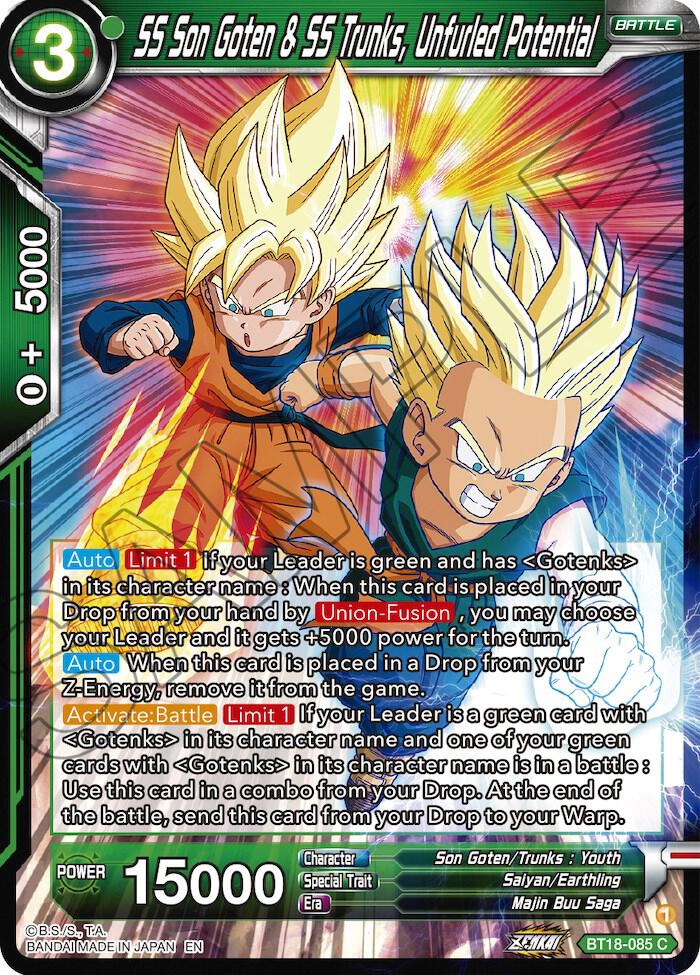 SS Son Goten and SS Trunks Unfurled Potential BT18-085 Dawn of the Z-Legends Dragonball Super card