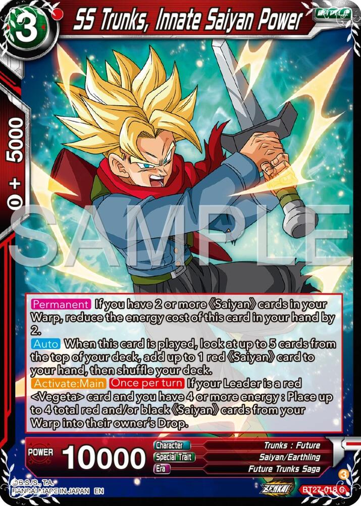 SS Trunks Innate Saiyan Power BT27-018 History of Z Dragonball Super card