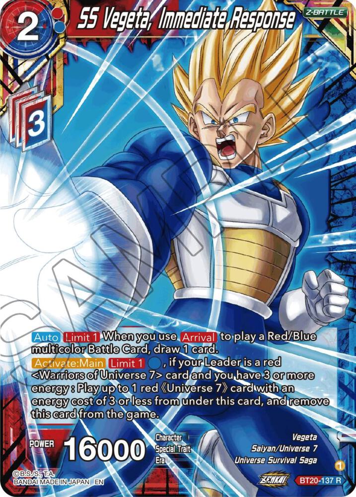 SS Vegeta Immediate Response Foil BT20-137 Power Absorbed Dragonball Super card