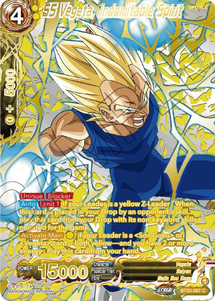 SS Vegeta Indomitable Spirit Gold Stamped BT20-097 Power Absorbed Dragonball Super card