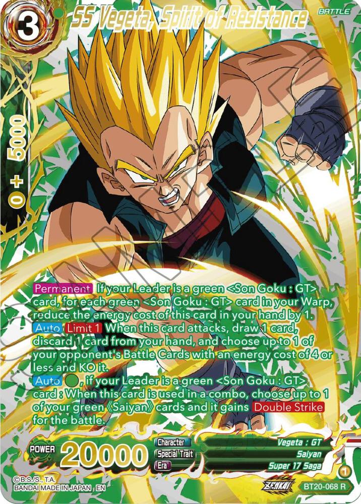 SS Vegeta Spirit of Resistance Gold Stamped BT20-068 Power Absorbed Dragonball Super card
