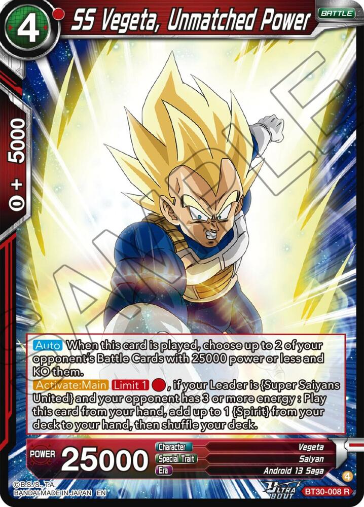 SS Vegeta Unmatched Power BT30-008 Three Glorious Fighters Dragonball Super card