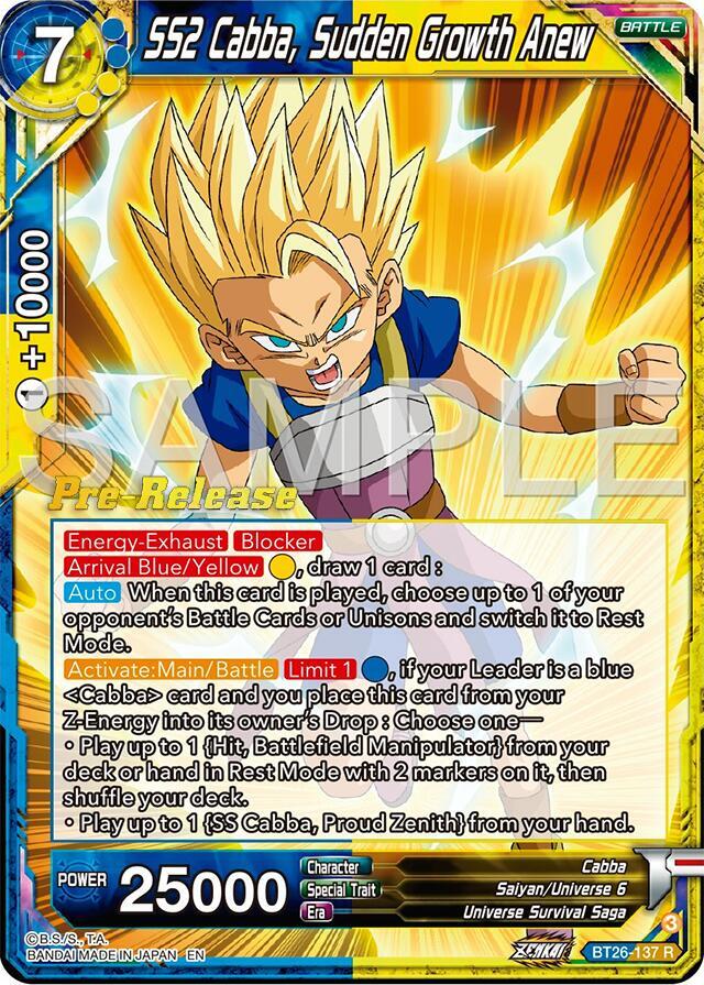 SS2 Cabba Sudden Growth Anew BT26-137 Ultimate Advent Pre-Release Cards Dragonball Super card