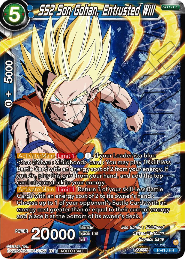 SS2 Son Gohan Entrusted Will Zenkai Series Tournament Pack Vol1 Winner P-410 Tournament Promotion Cards Dragonball Super card