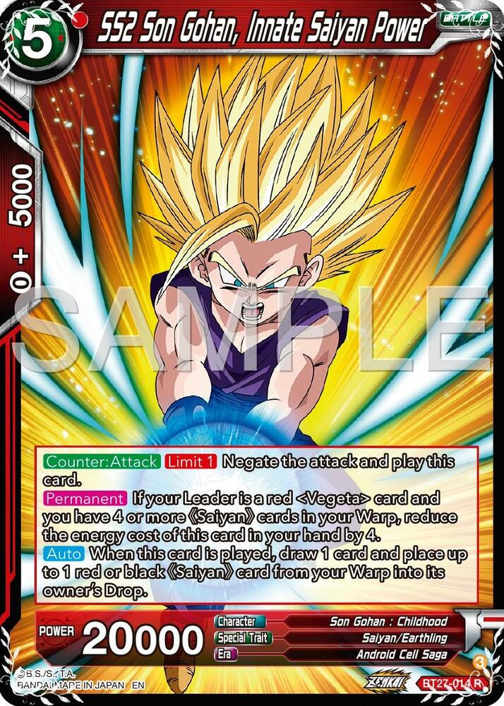 SS2 Son Gohan Innate Saiyan Power BT27-014 History of Z Dragonball Super card