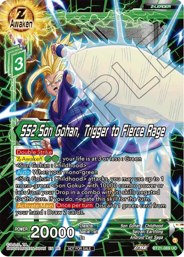 SS2 Son Gohan Trigger to Fierce Rage 2023 Championship Finals Zenkai Premium Pack BT21-069 Tournament Promotion Cards Dragonball Super card
