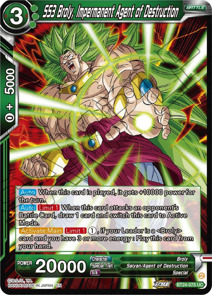 SS3 Broly Impermanent Agent of Destruction BT24-075 Beyond Generations Dragonball Super card
