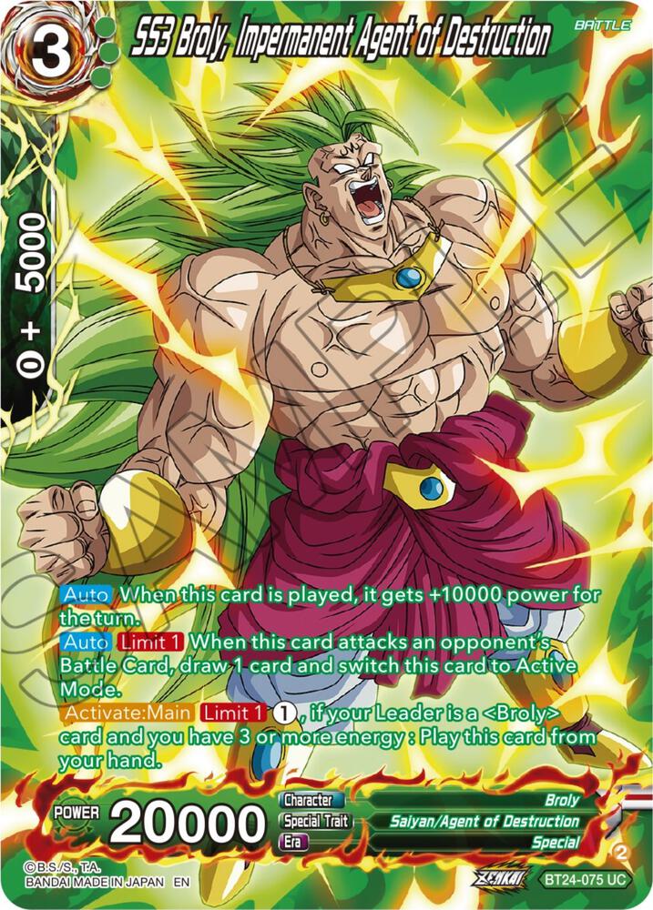 SS3 Broly Impermanent Agent of Destruction Collector Booster Silver BT24-075 Beyond Generations Dragonball Super card