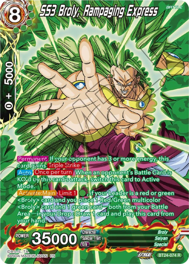 SS3 Broly Rampaging Express Collector Booster Silver BT24-074 Beyond Generations Dragonball Super card