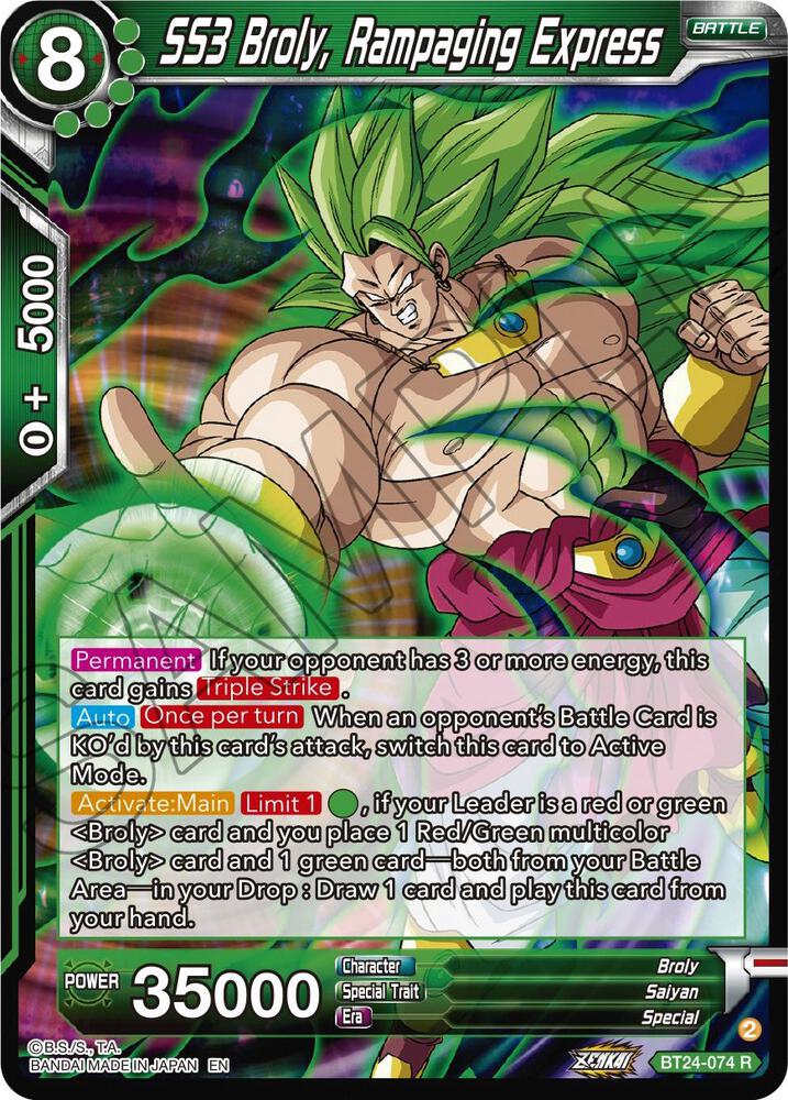 SS3 Broly Rampaging Express Foil BT24-074 Beyond Generations Dragonball Super card