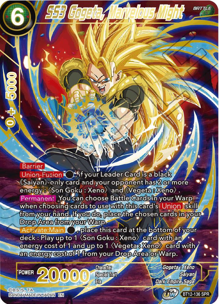 SS3 Gogeta Marvelous Might SPR BT12-136 Vicious Rejuvenation Dragonball Super card