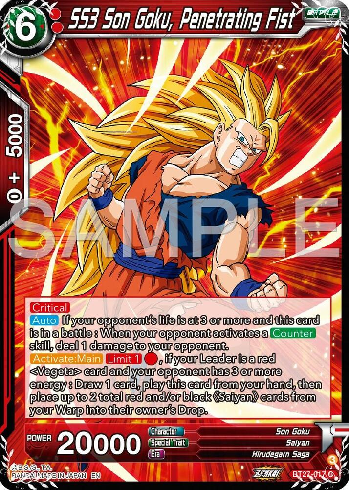 SS3 Son Goku Penetrating Fist BT27-017 History of Z Dragonball Super card