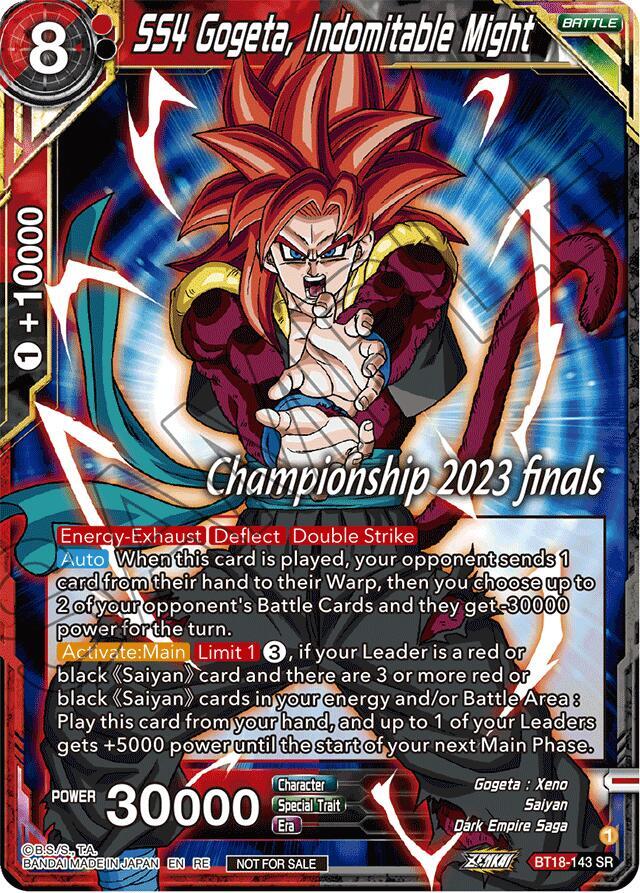 SS4 Gogeta Indomitable Might 2023 Championship Finals Celebration Pack BT18-143 Tournament Promotion Cards Dragonball Super card