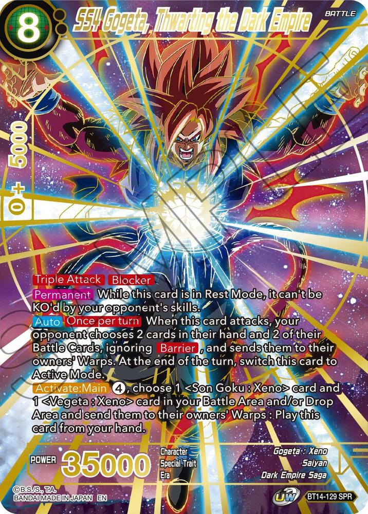 SS4 Gogeta Thwarting the Dark Empire SPR BT14-129 Cross Spirits Dragonball Super card