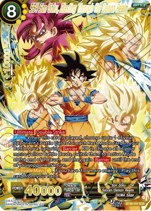 SS4 Son Goku Blasting Through the Demon Realm SCR BT30-151 Three Glorious Fighters Dragonball Super card