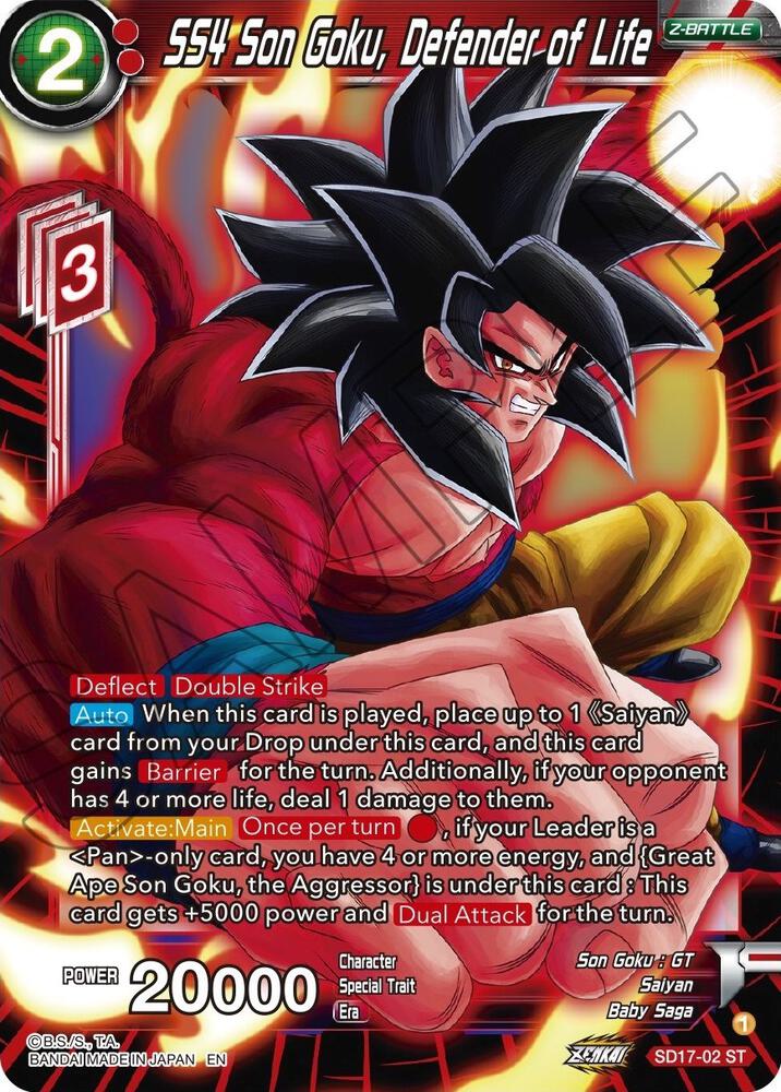 SS4 Son Goku Defender of Life Silver Foil SD17-02 Dawn of the Z-Legends Dragonball Super card