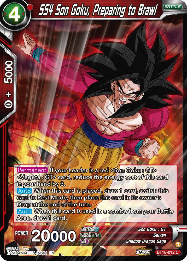 SS4 Son Goku Preparing to Brawl Foil BT18-012 Dawn of the Z-Legends Dragonball Super card