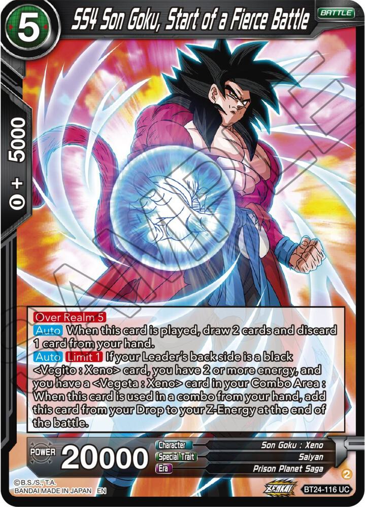 SS4 Son Goku Start of a Fierce Battle Foil BT24-116 Beyond Generations Dragonball Super card
