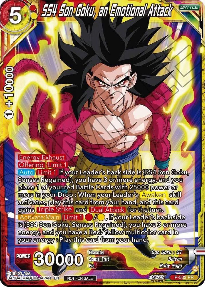SS4 Son Goku an Emotional Attack Zenkai Series Tournament Pack Vol5 P-533 Tournament Promotion Cards Dragonball Super card