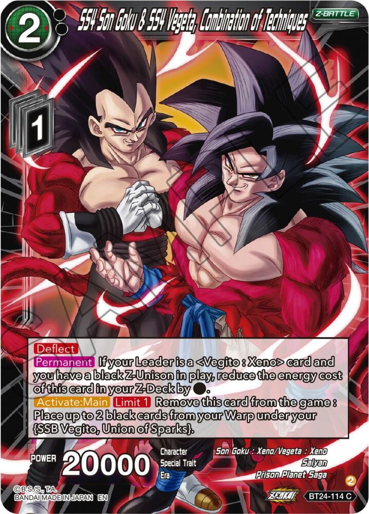SS4 Son Goku and SS4 Vegeta Combination of Techniques BT24-114 Beyond Generations Dragonball Super card
