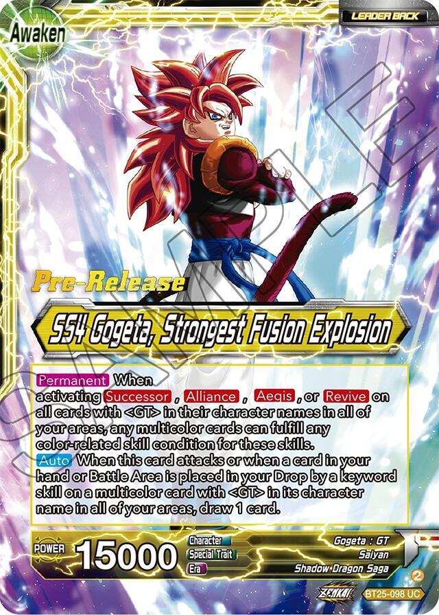 SS4 Son Goku and SS4 Vegeta SS4 Gogeta Strongest Fusion Explosion BT25-098 Legend of the Dragon Balls Pre-Release Cards Dragonball Super card
