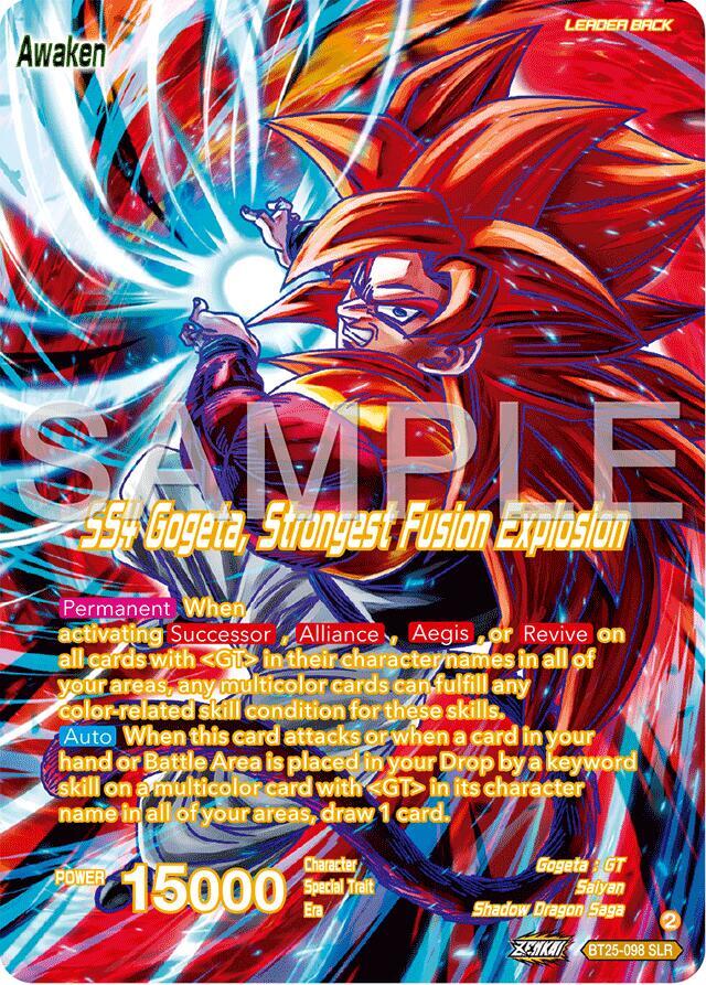 SS4 Son Goku and SS4 Vegeta SS4 Gogeta Strongest Fusion Explosion SLR BT25-098 Legend of the Dragon Balls Dragonball Super card