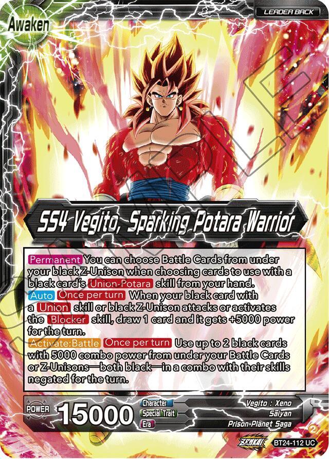 SS4 Son Goku and SS4 Vegeta SS4 Vegito Sparking Potara Warrior Collector Booster Foil BT24-112 Beyond Generations Dragonball Super card