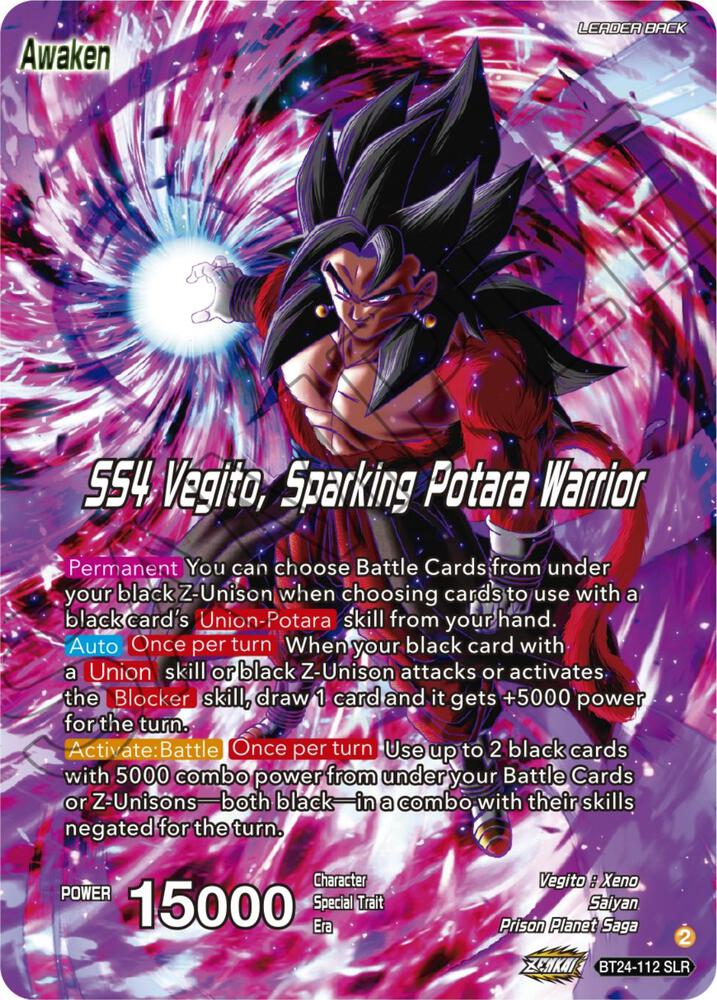 SS4 Son Goku and SS4 Vegeta SS4 Vegito Sparking Potara Warrior SLR BT24-112 Beyond Generations Dragonball Super card