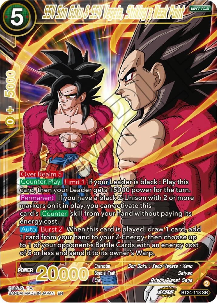 SS4 Son Goku and SS4 Vegeta Striking a Weak Point BT24-118 Beyond Generations Dragonball Super card