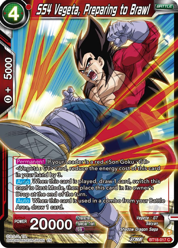 SS4 Vegeta Preparing to Brawl Foil BT18-017 Dawn of the Z-Legends Dragonball Super card
