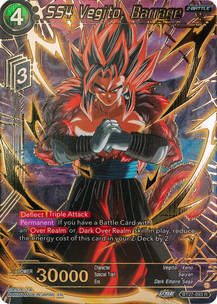 SS4 Vegito Barrage Gold Stamped BT27-093 History of Z Dragonball Super card