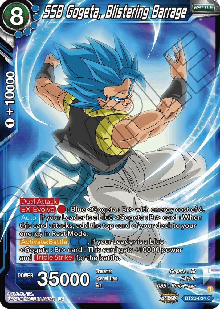 SSB Gogeta Blistering Barrage Foil BT20-034 Power Absorbed Dragonball Super card