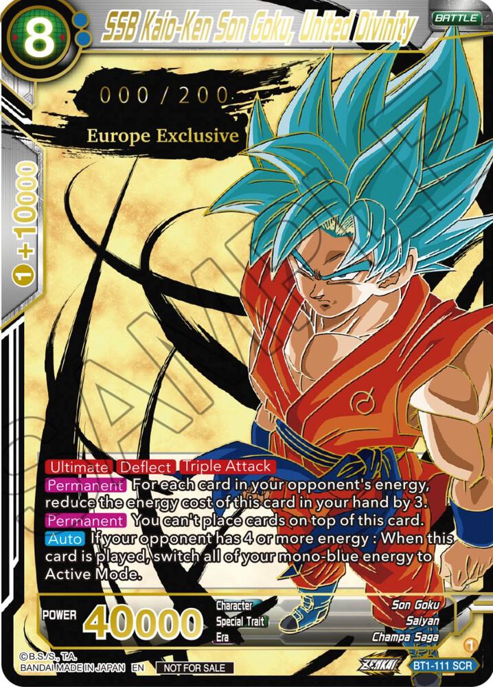 SSB Kaio Ken Son Goku United Divinity European Serial Numbered BT1-111 Tournament Promotion Cards Dragonball Super card