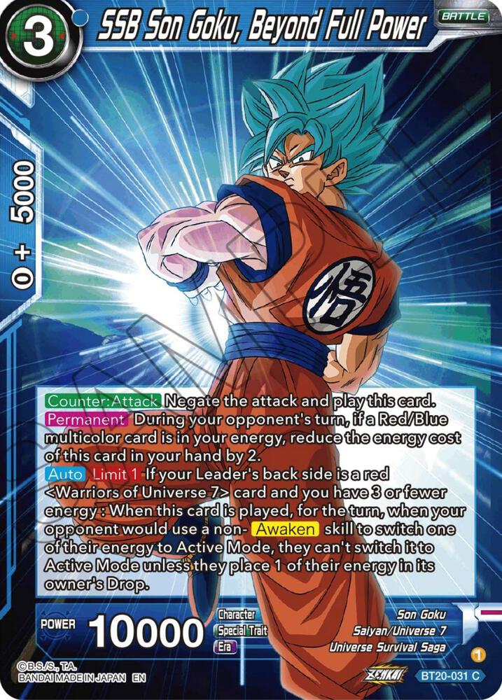 SSB Son Goku Beyond Full Power BT20-031 Power Absorbed Dragonball Super card