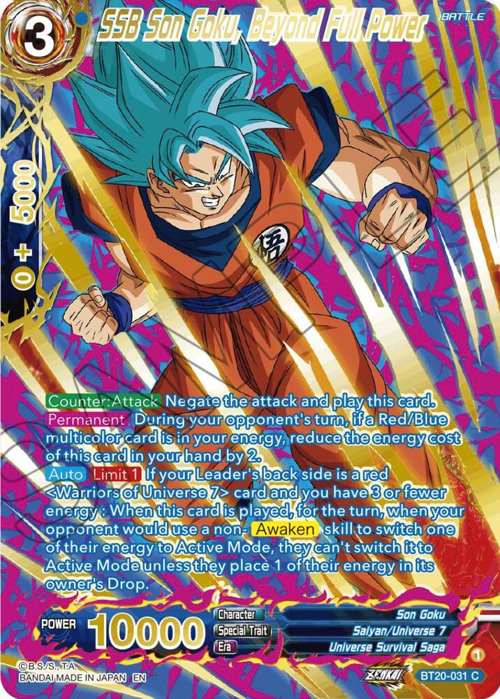 SSB Son Goku Beyond Full Power Gold Stamped BT20-031 Power Absorbed Dragonball Super card