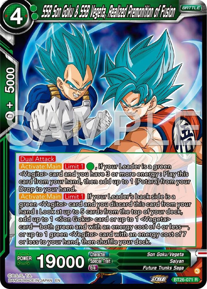 SSB Son Goku and SSB Vegeta Realized Premonition of Fusion BT26-071 Ultimate Advent Dragonball Super card