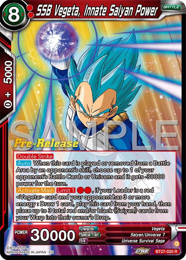 SSB Vegeta Innate Saiyan Power BT27-020 History of Z Pre-Release Cards Dragonball Super card