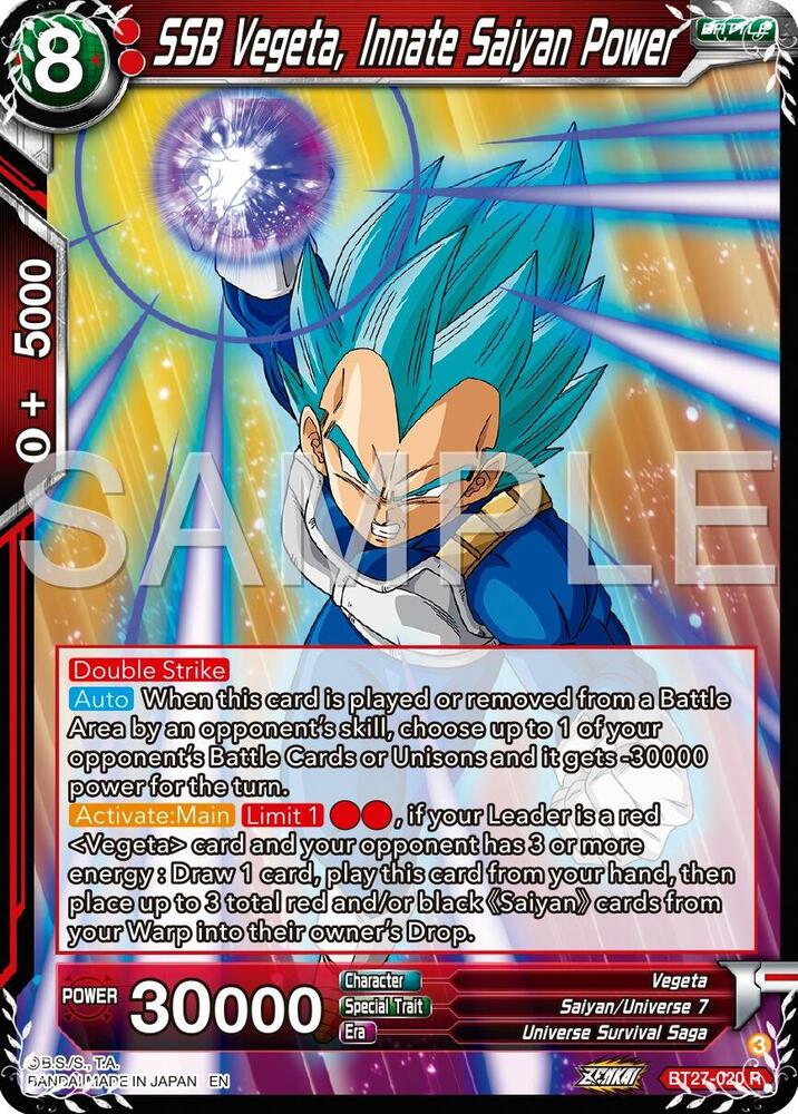 SSB Vegeta Innate Saiyan Power BT27-020 History of Z Dragonball Super card