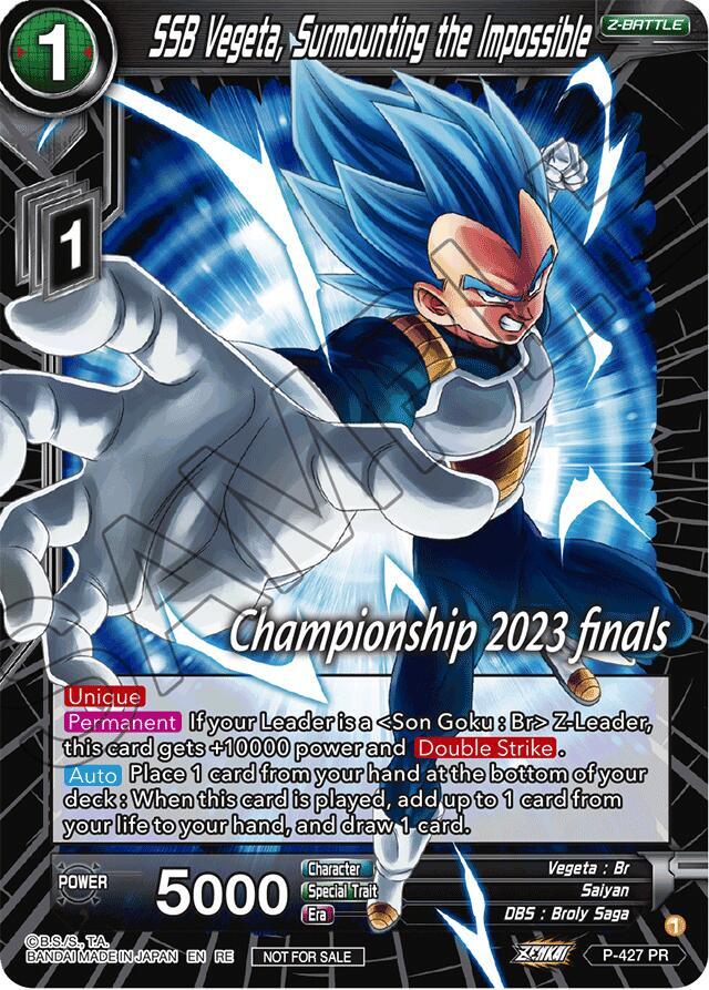 SSB Vegeta Surmounting the Impossible 2023 Championship Finals Celebration Pack P-427 Tournament Promotion Cards Dragonball Super card