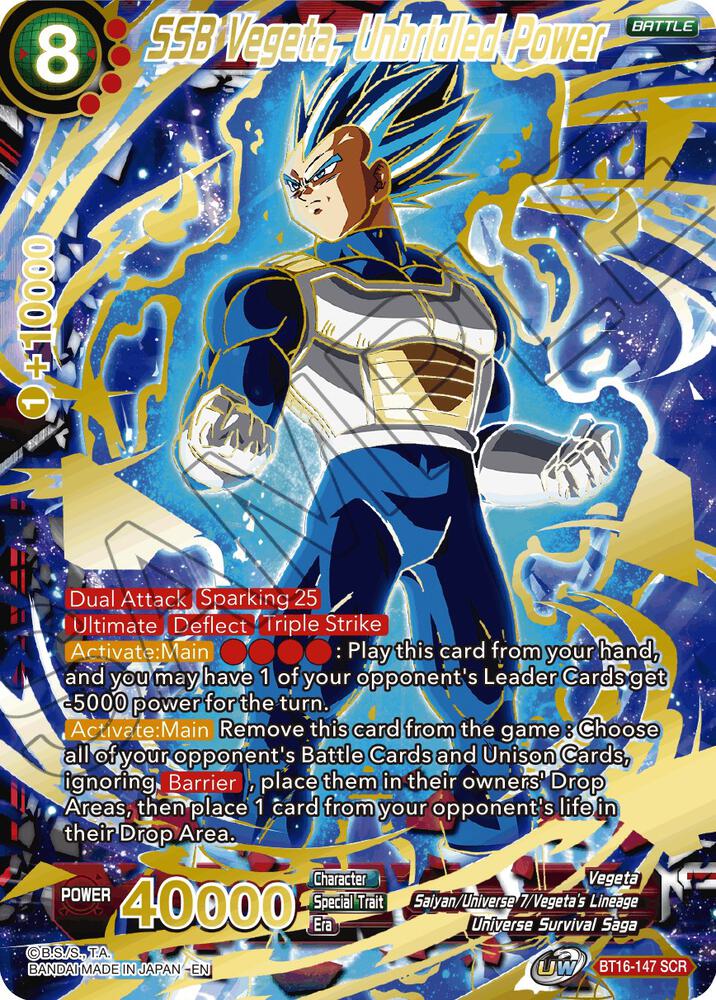 SSB Vegeta Unbridled Power BT16-147 Realm of the Gods Dragonball Super card
