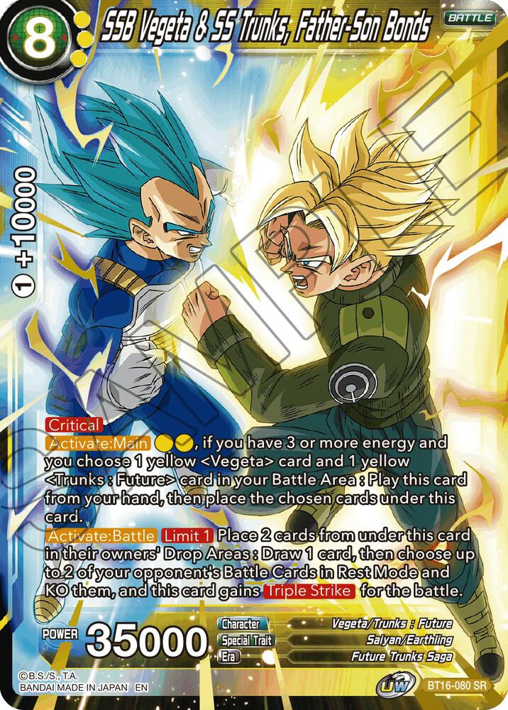 SSB Vegeta and SS Trunks Father Son Bonds BT16-080 Realm of the Gods Dragonball Super card