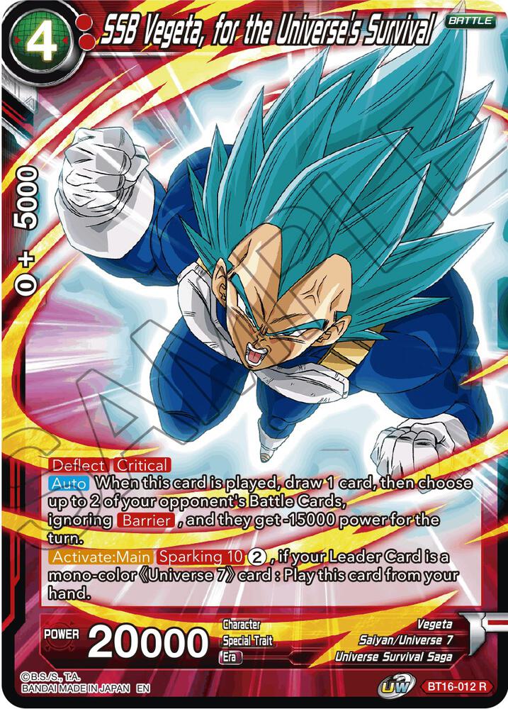 SSB Vegeta for the Universes Survival Foil BT16-012 Realm of the Gods Dragonball Super card