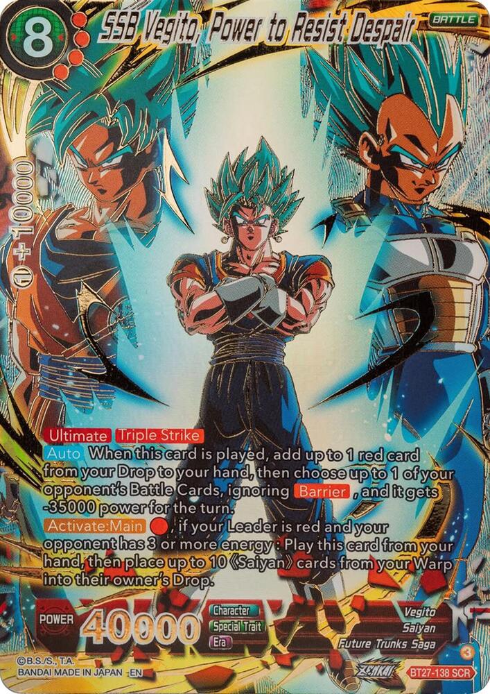 SSB Vegito Power to Resist Despair BT27-138 History of Z Dragonball Super card