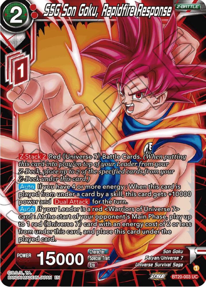 SSG Son Goku Rapidfire Response BT20-003 Power Absorbed Dragonball Super card