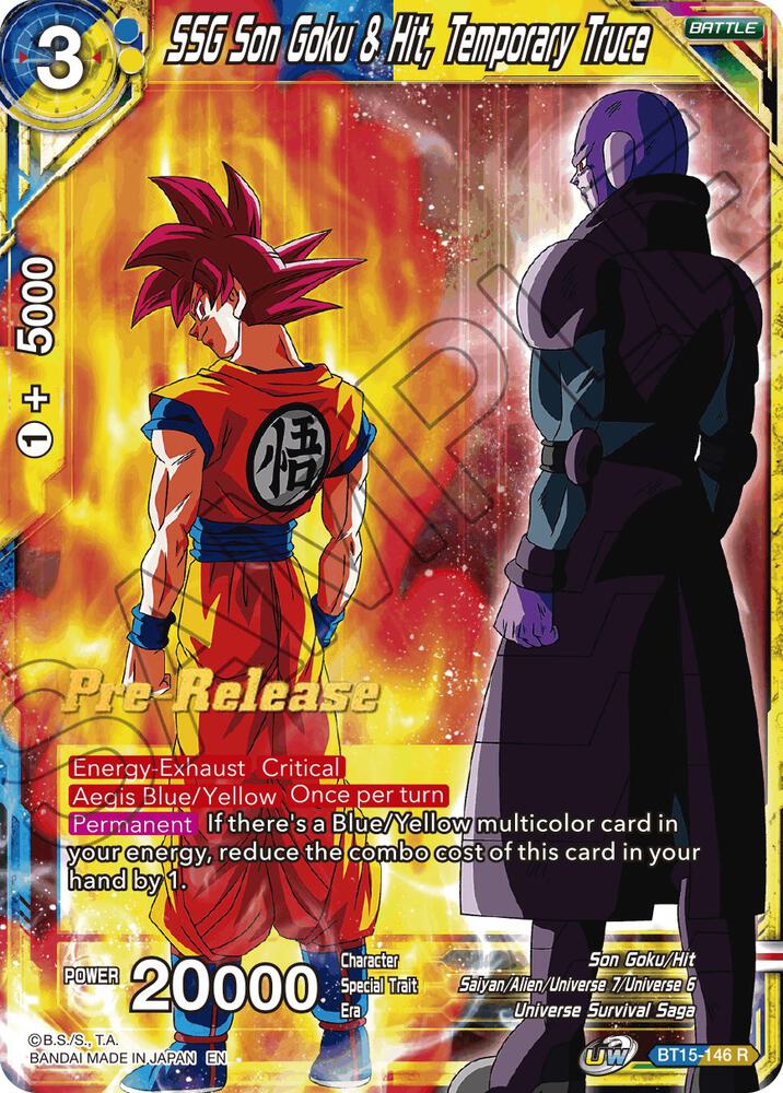 SSG Son Goku and Hit Temporary Truce BT15-146 Saiyan Showdown Pre-Release Cards Dragonball Super card
